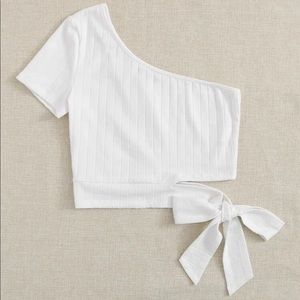 One Shoulder Tie Side Rib-knit Crop Top 💕